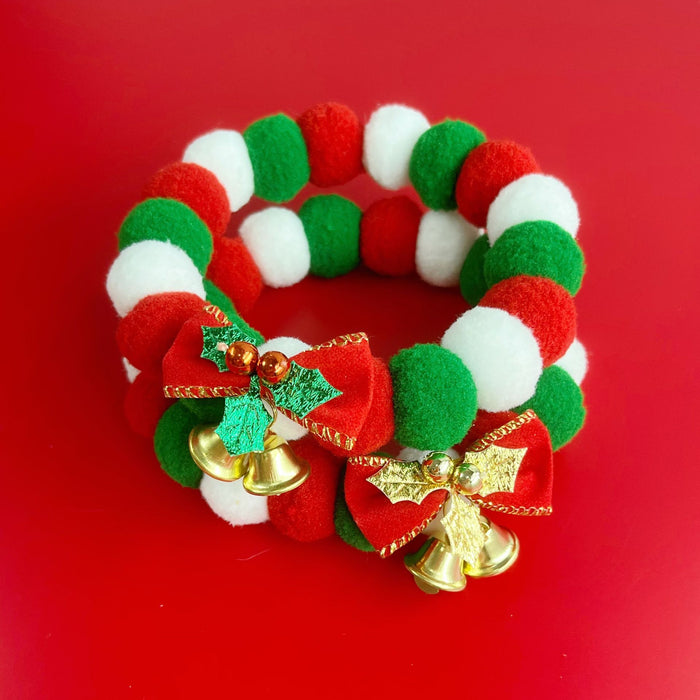 Festive Plush Ball Pet Necklace-Perfect for Christmas-Cat & Dog Festive Accessory